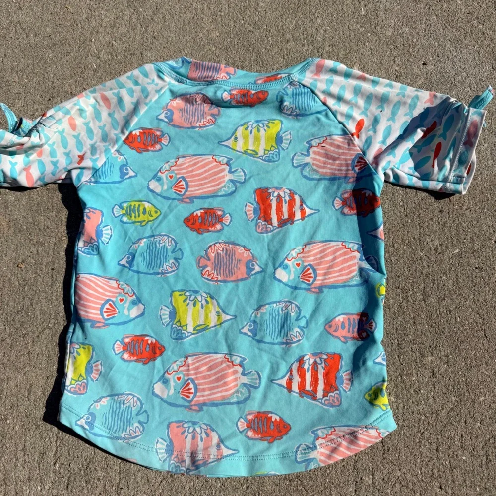 Hatley Girls Toddler Size 3 Tropical Fish Print Rash Guard Swim Shirt Turquoise